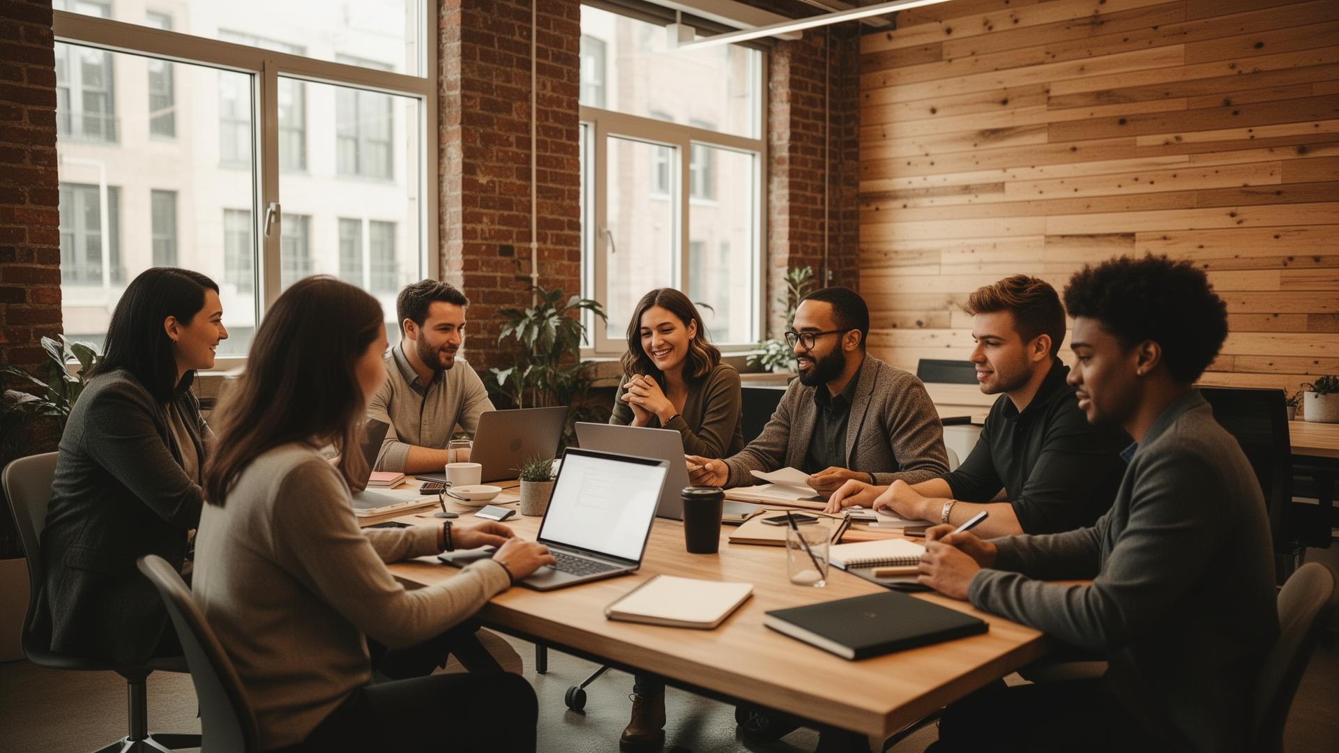 Team collaborating in a coworking space